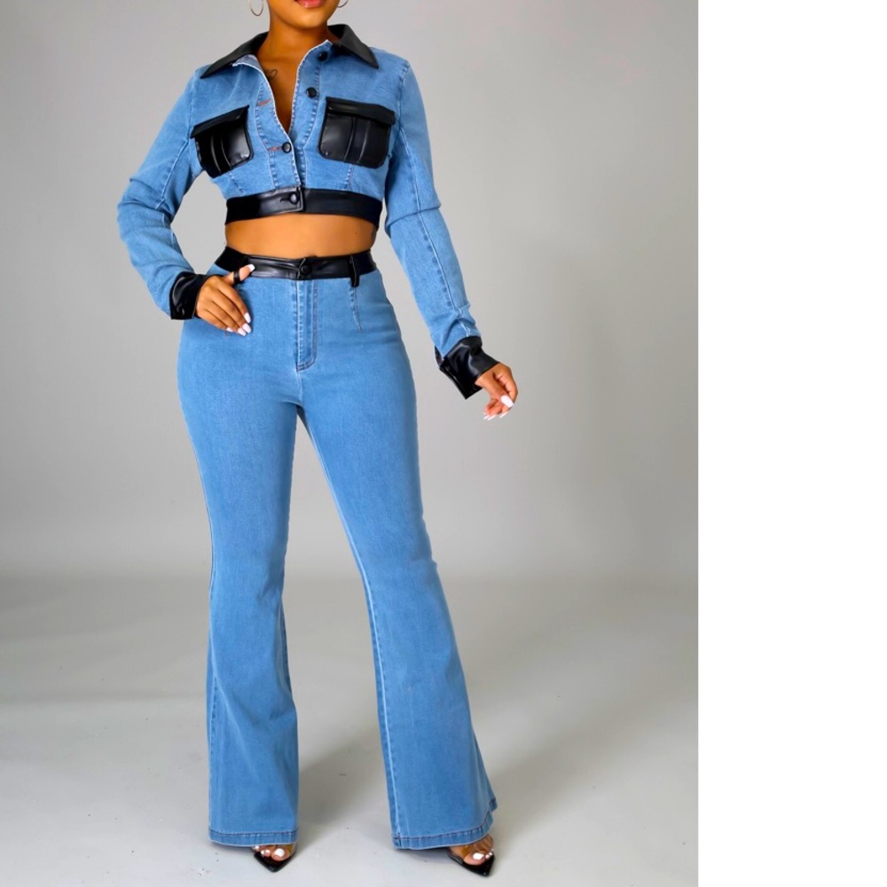 FabulouslyFitted Ladies Boutique Denim & Leather 2-Piece Set